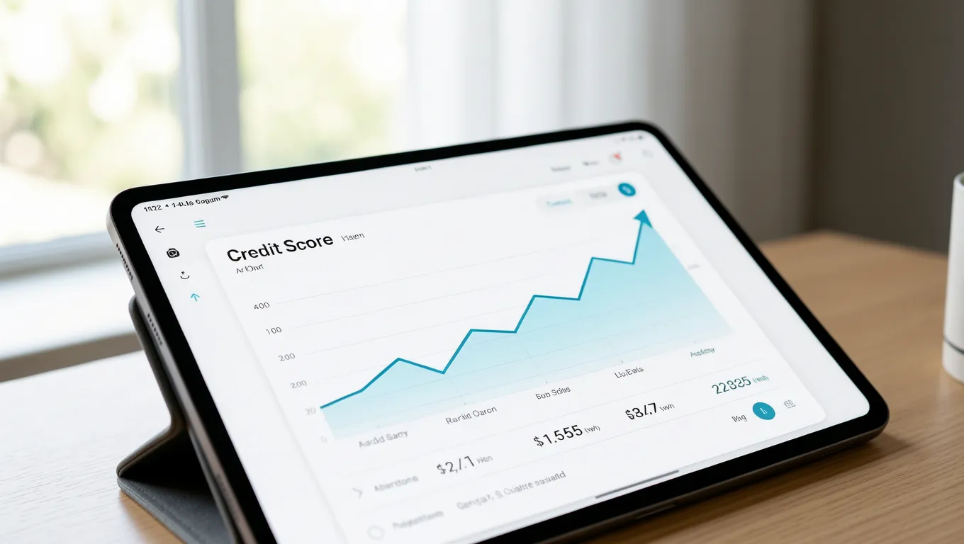 A digital display shows rising credit scores for bad credit loans.