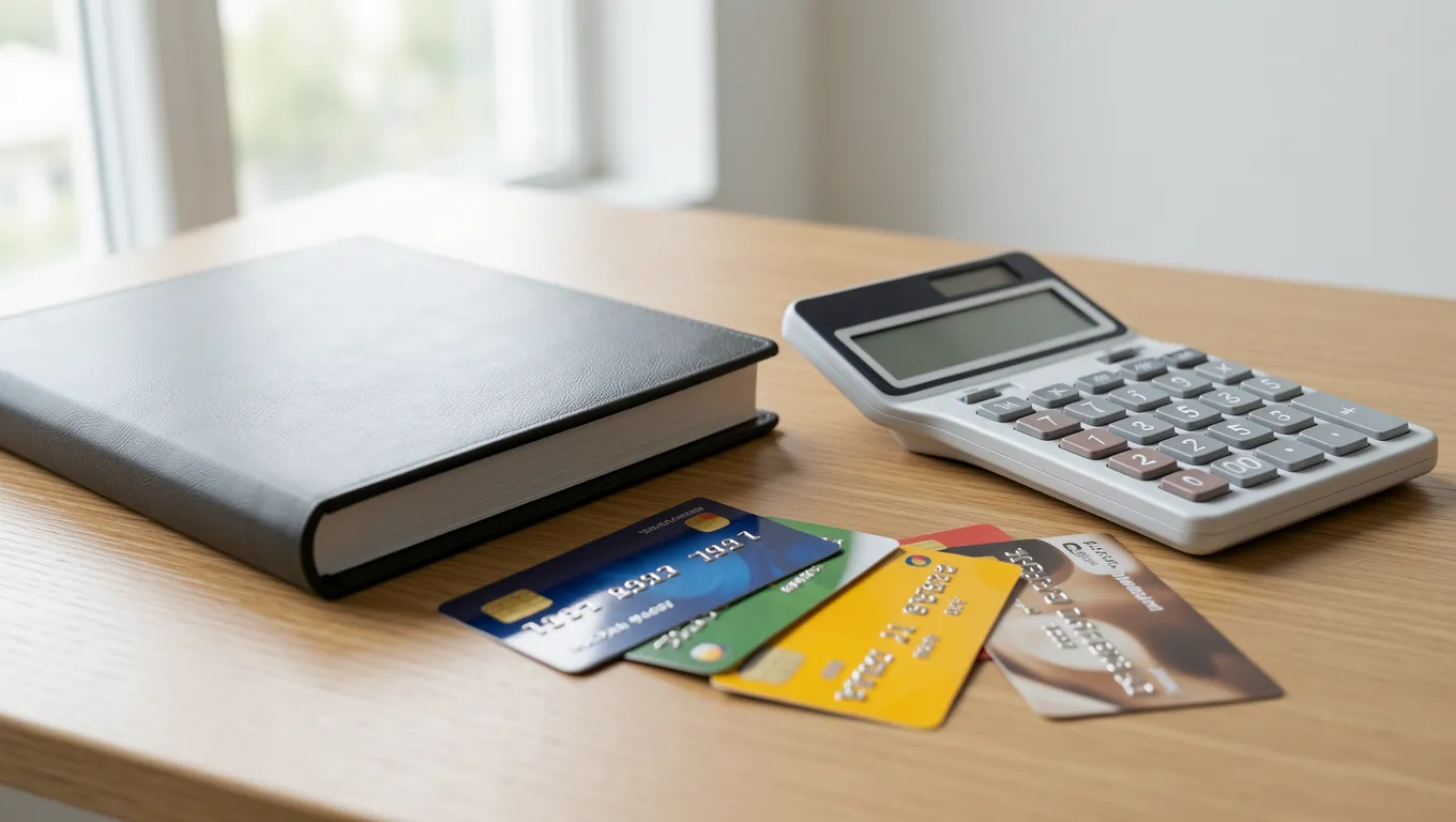 Financial planning tools including a calculator and various credit cards