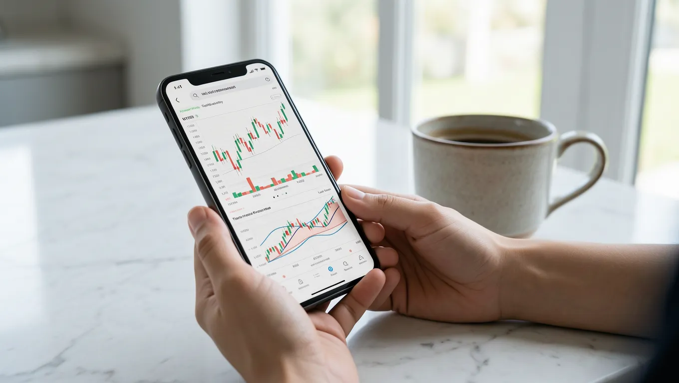 Person checking financial data on a mobile device