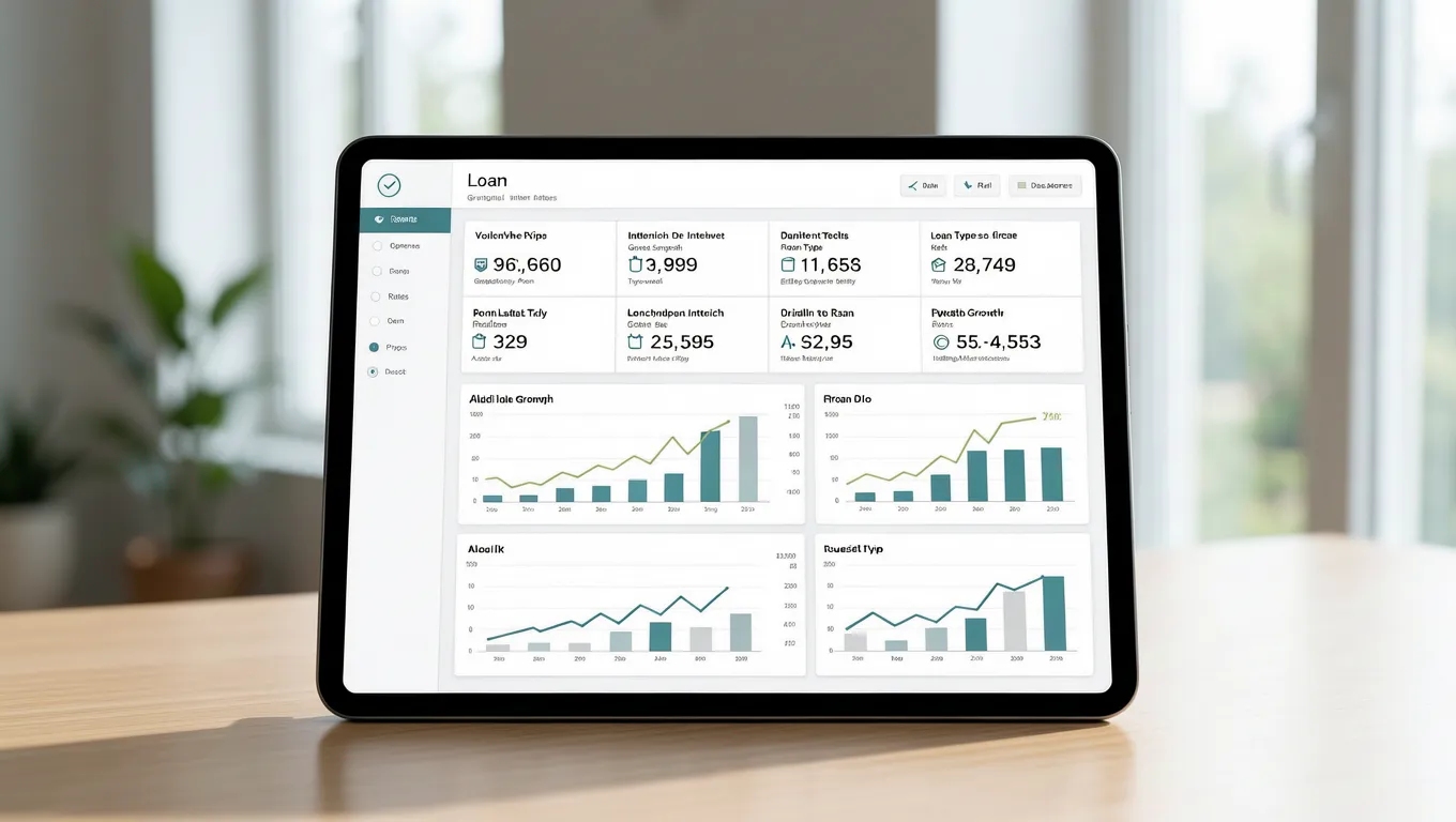 A digital interface displaying different loan type options and financial data for 2026.