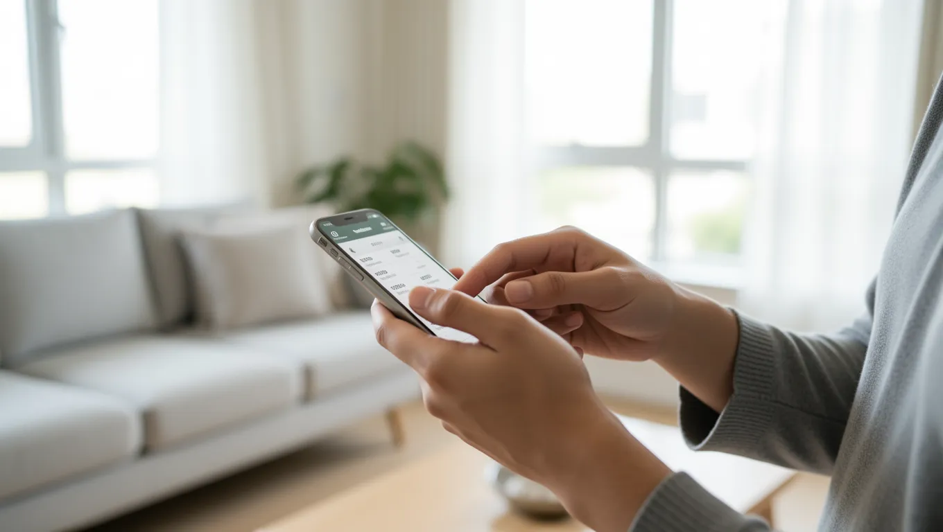 Person managing personal loans for 1000 on a mobile device in a bright home.