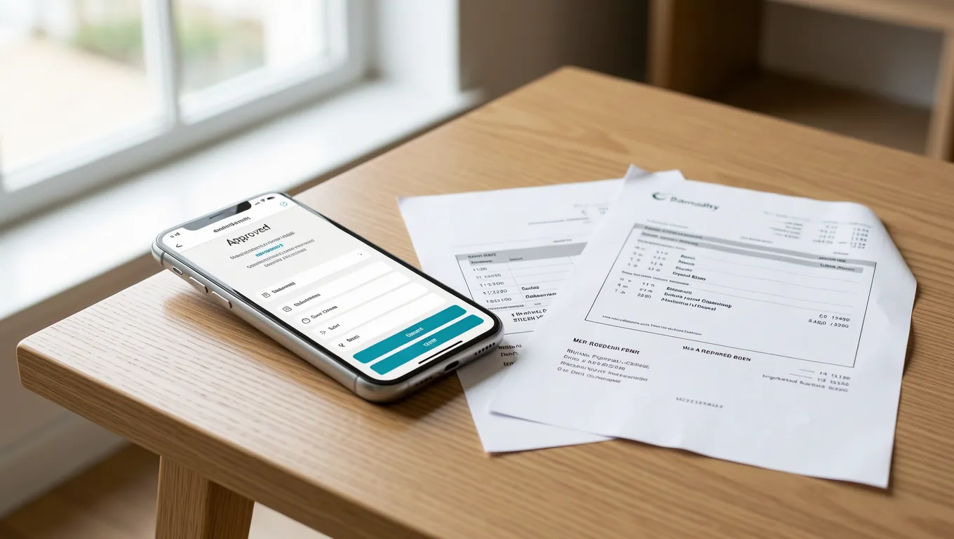 Smartphone displaying loan approval for personal loans with no credit check